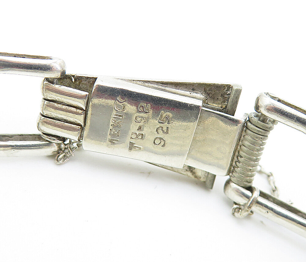 MEXICO 925 Sterling Silver  Vintage Fluted Bar Link Chain Bracelet  BT2809