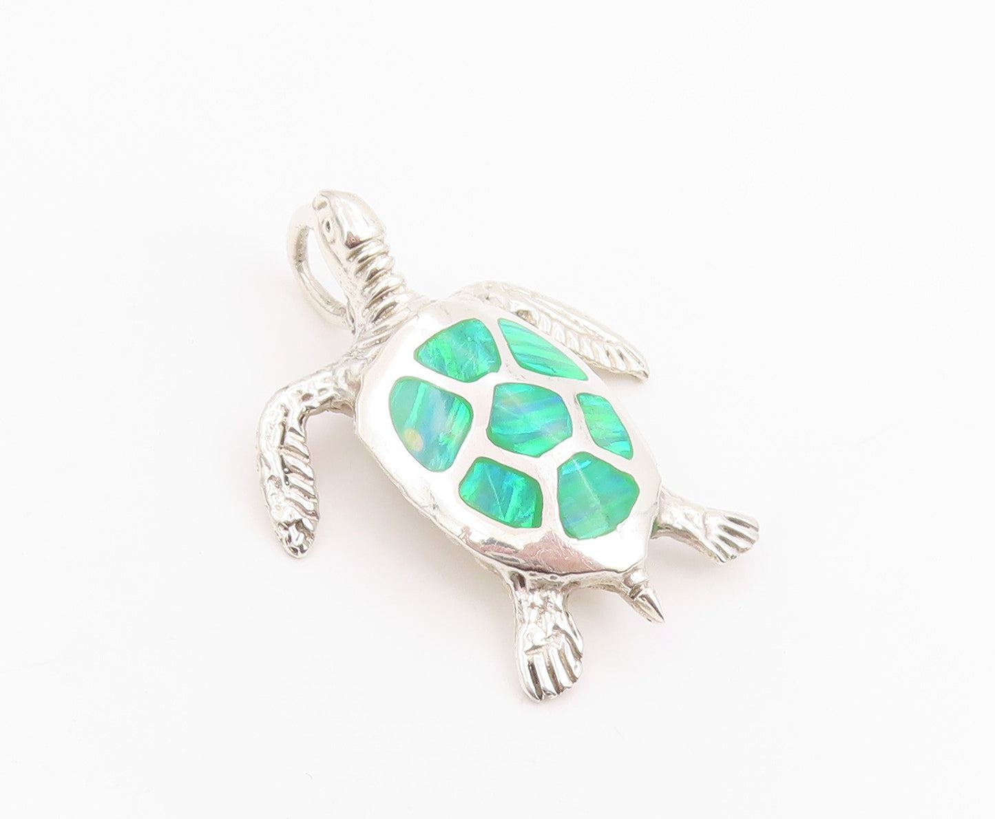925 Sterling Silver Vintage Pendant Fire Opal Inlay Classic Turtle Charm PT26031