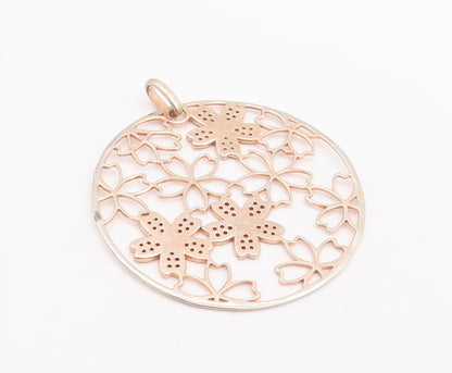 925 Sterling Silver Vintage Pendant Gold Plated Flowers Cutout Inlay CZ  PT23413