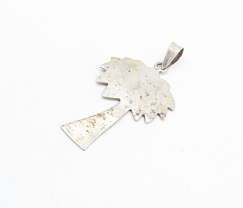 925 Sterling Silver  Vintage Smooth Dark Tone Tree Motif Pendant  PT3939