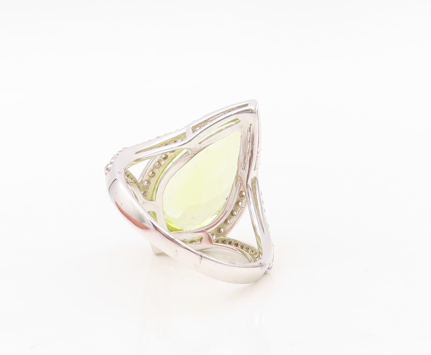 925 Sterling Silver Vintage Ring Drop Cut Designer Peridot & CZ  Sz 7.5  RG30146