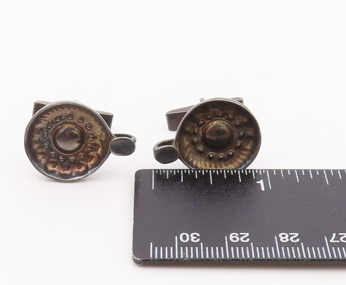 DESIGNER 925 Sterling Silver  Vintage Oxidized Round Cufflinks  TR2973