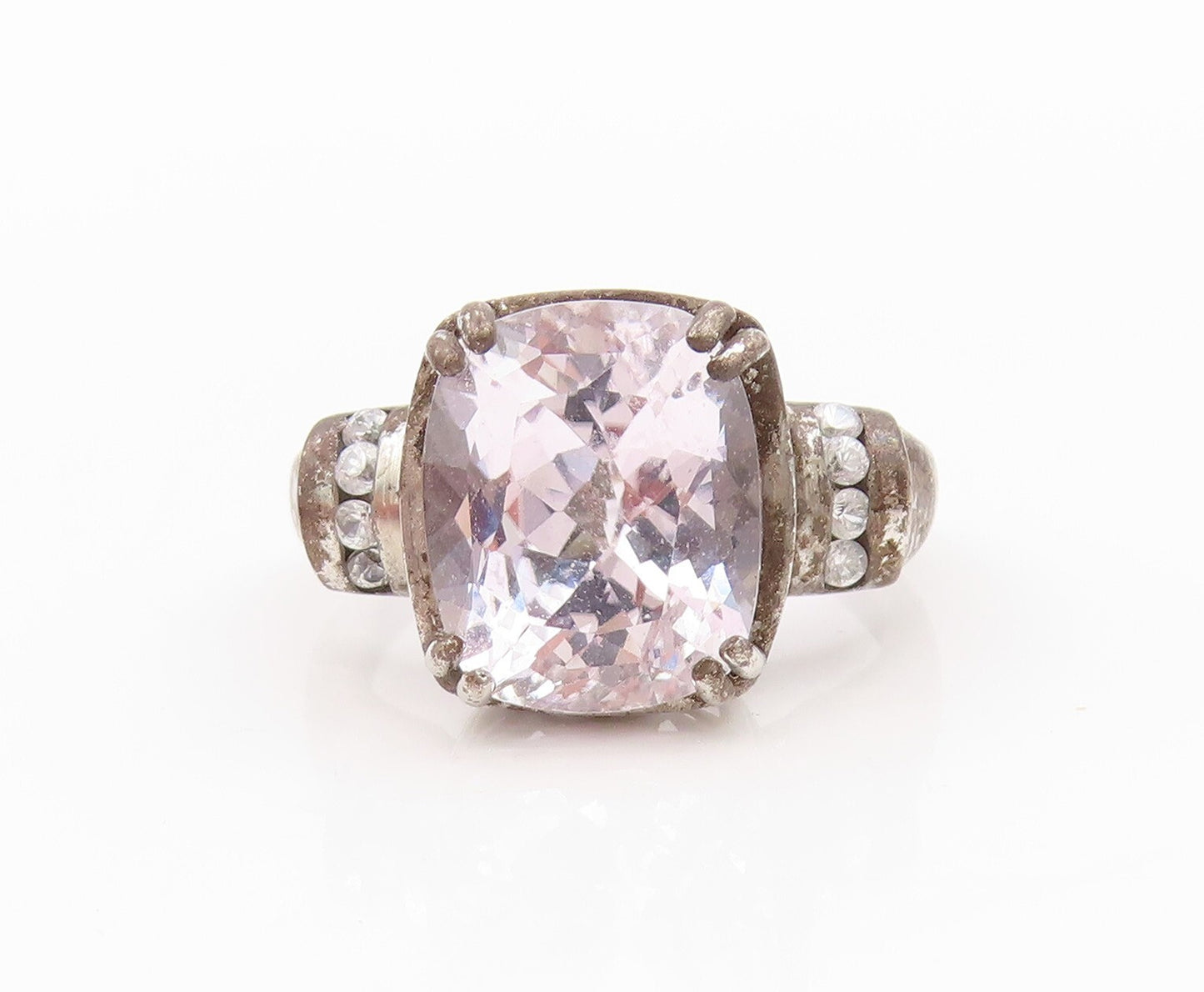 925 Sterling Silver Vintage Ring Antique Dark Tone 2 Tone CZ   Sz 8  RG31781