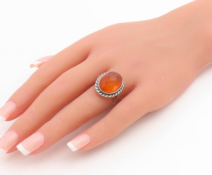 925 Sterling Silver Vintage Ring POLAND Faceted Amber Rope Border  Sz 6  RG34771