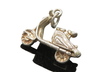 925 Sterling Silver  Vintage Dark Tone Motor Scooter Pendant (OPENS)  PT8886