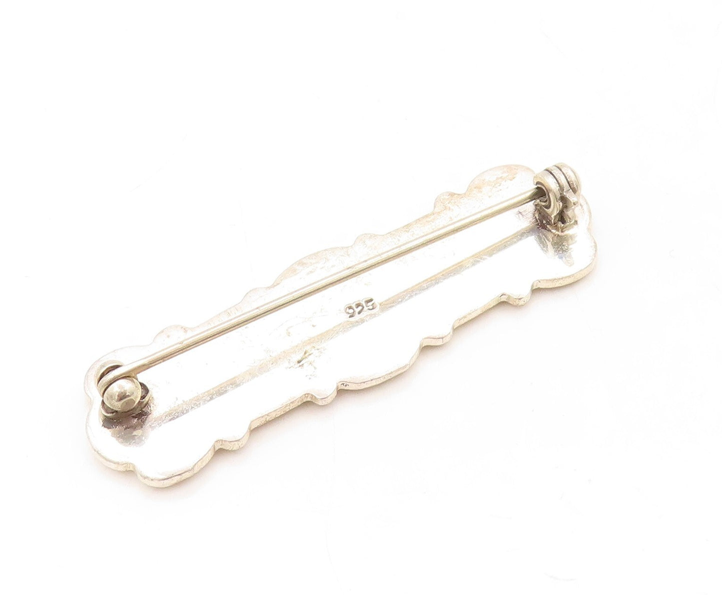 925 Sterling Silver Vintage Brooch Pin Designer Swirly Carved Frame  BP11336