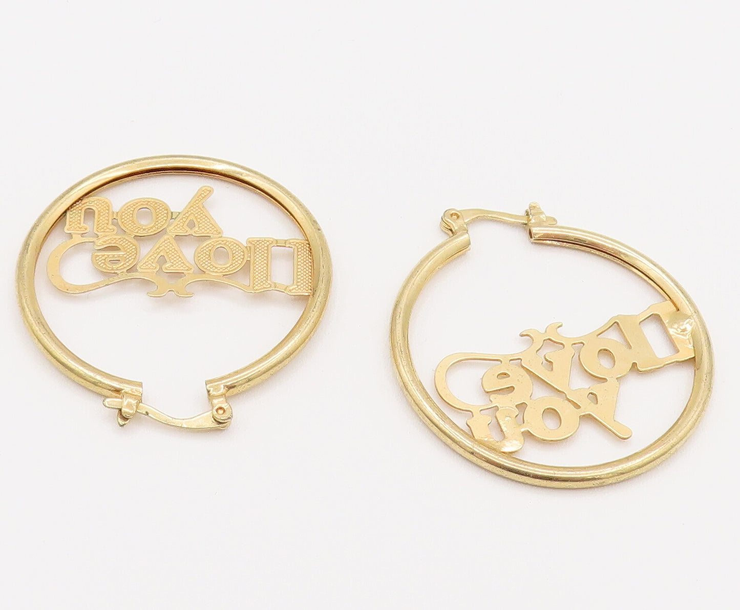 925 Silver  Vintage Gold Plated I Love You Cutout Hoop Earrings  EG12316