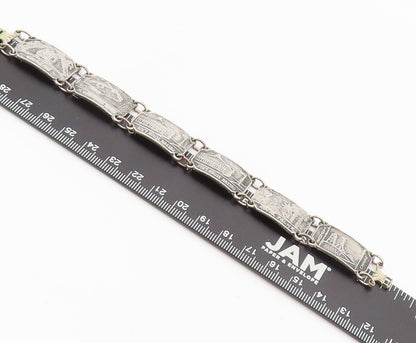 BMCO 925 Silver  Vintage Nassau Carved Landscape Souvenir Bracelet  BT10142