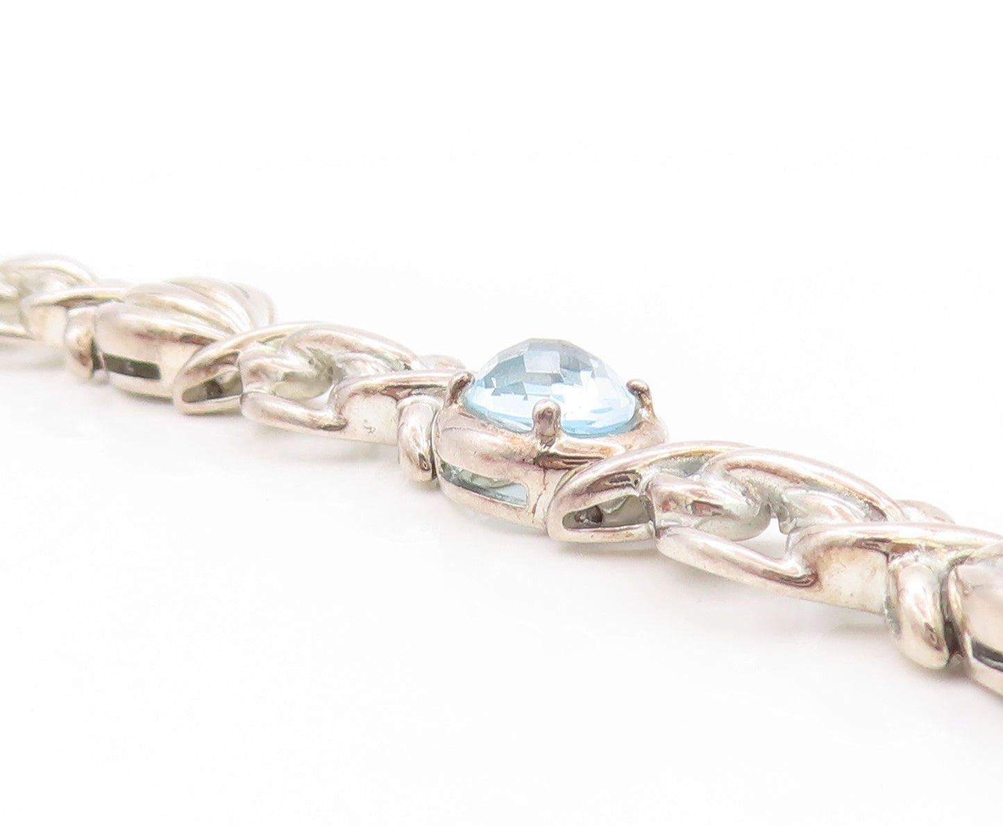 925 Sterling Silver Vintage Bracelet Oval Topaz Knotted Links Cutout  BT11199