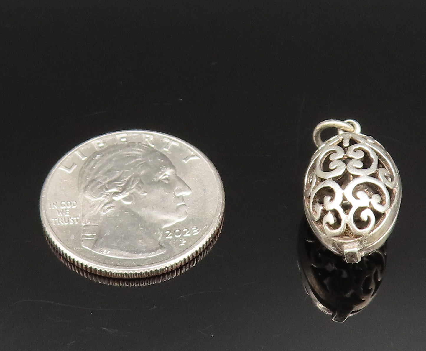 925 Sterling Silver  Vintage Open Scroll Sphere Pendant (OPENS)  PT20909