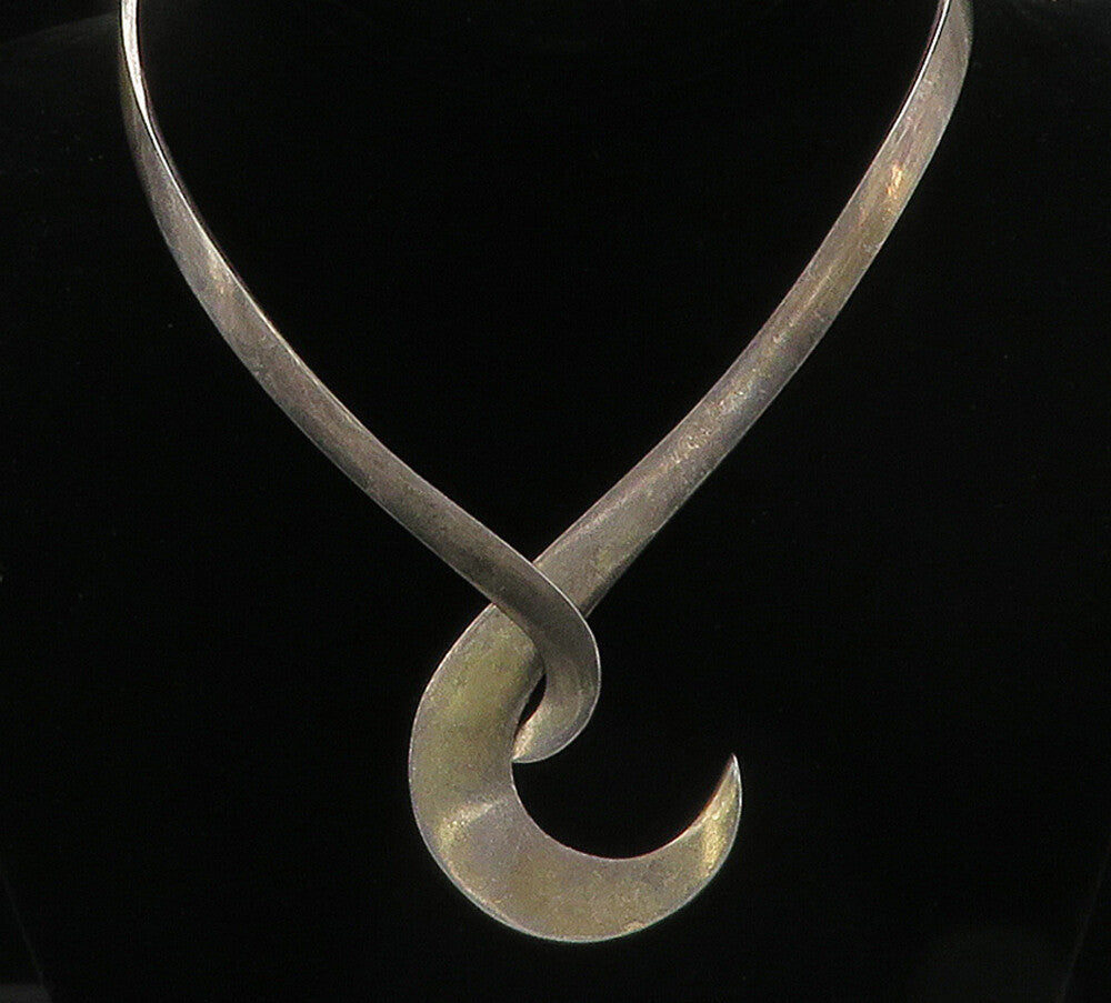 MEXICO 925 Sterling Silver  Vintage Smooth Swirl Ends Collar Necklace  NE2600