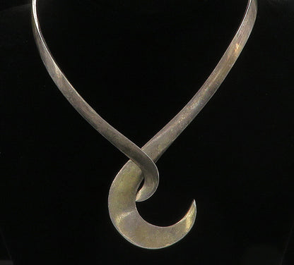 MEXICO 925 Sterling Silver  Vintage Smooth Swirl Ends Collar Necklace  NE2600