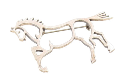 925 Sterling Silver Vintage Brooch Pin Modernist Running Horse Outline  BP12171