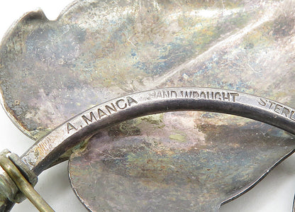 ALBINO MANCA 925 Sterling Silver  Vintage Floral Leaves Brooch Pin  BP8439