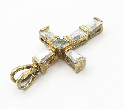 925 Sterling Silver  Vintage Cubic Zirconia Religious Cross Pendant  PT11633