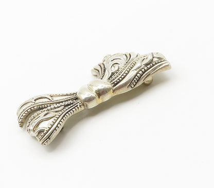 925 Sterling Silver  Vintage Floral Vine Bow Tied Ribbon Brooch Pin  BP6017