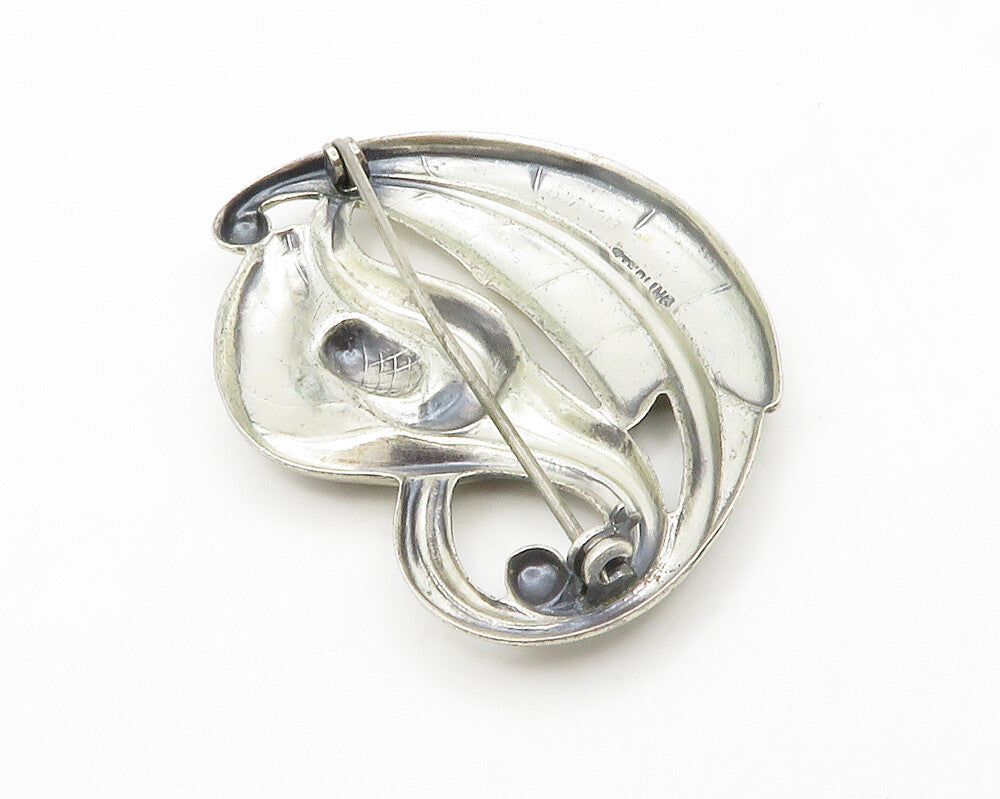 925 Sterling Silver  Vintage Shiny Wheat Plant Floral Swirl Brooch Pin  BP5097