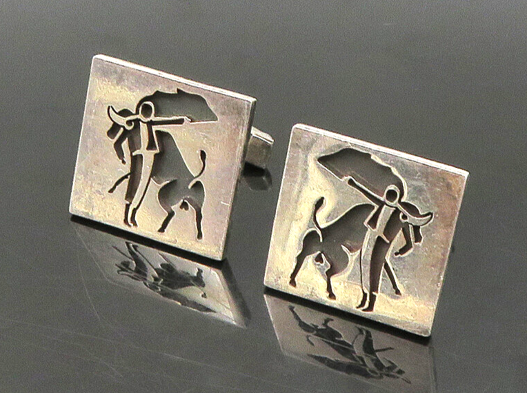 MARGARITA MEXICO 925 Sterling Silver Vintage Bull Fighter Motif Cufflinks TR3149
