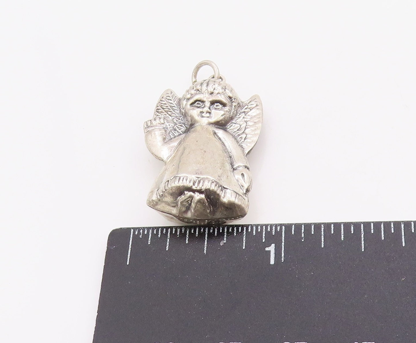 925 Sterling Silver Vintage Pendant Carved Sweet Guardian Angel Charm  PT24940