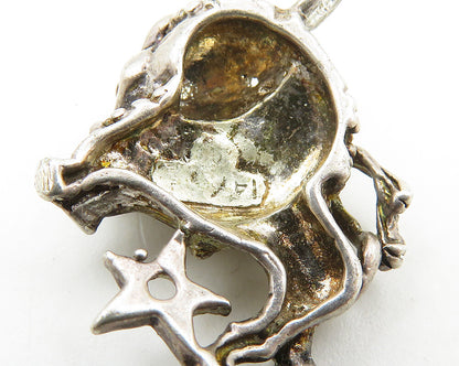 925 Sterling Silver  Vintage Petite Dark Tone Bull & Star Pendant  PT13831