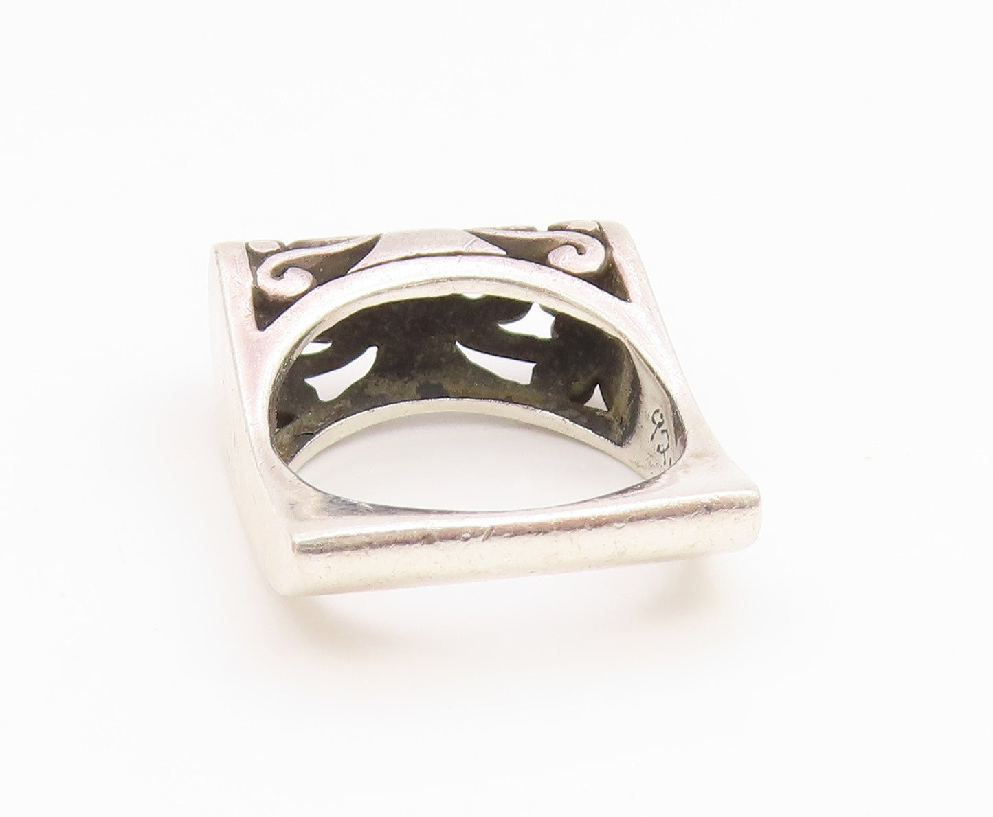925 Sterling Silver Vintage Ring Modernist Open Scroll Bar Band  Sz 7  RG35497