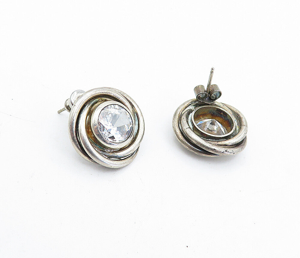 925 Sterling Silver  Vintage Cubic Zirconia Round Twist Drop Earrings  EG2297