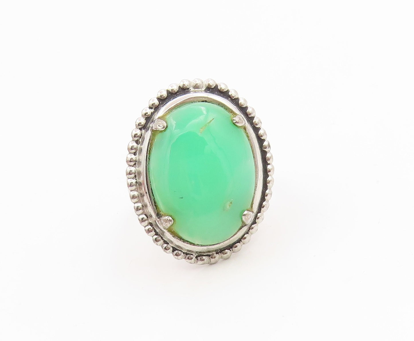 925 Sterling Silver Vintage Ring Cabochon Gemstone Beaded Edge  Sz 6.5  RG35863