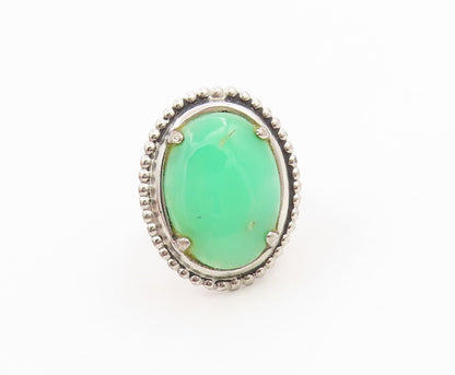 925 Sterling Silver Vintage Ring Cabochon Gemstone Beaded Edge  Sz 6.5  RG35863
