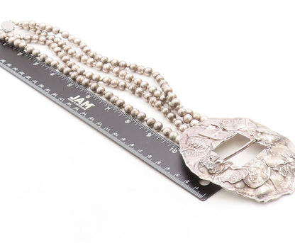 DESIGNER 925 Sterling Silver  Vintage Modernist Sculpted Chain Necklace NE1565