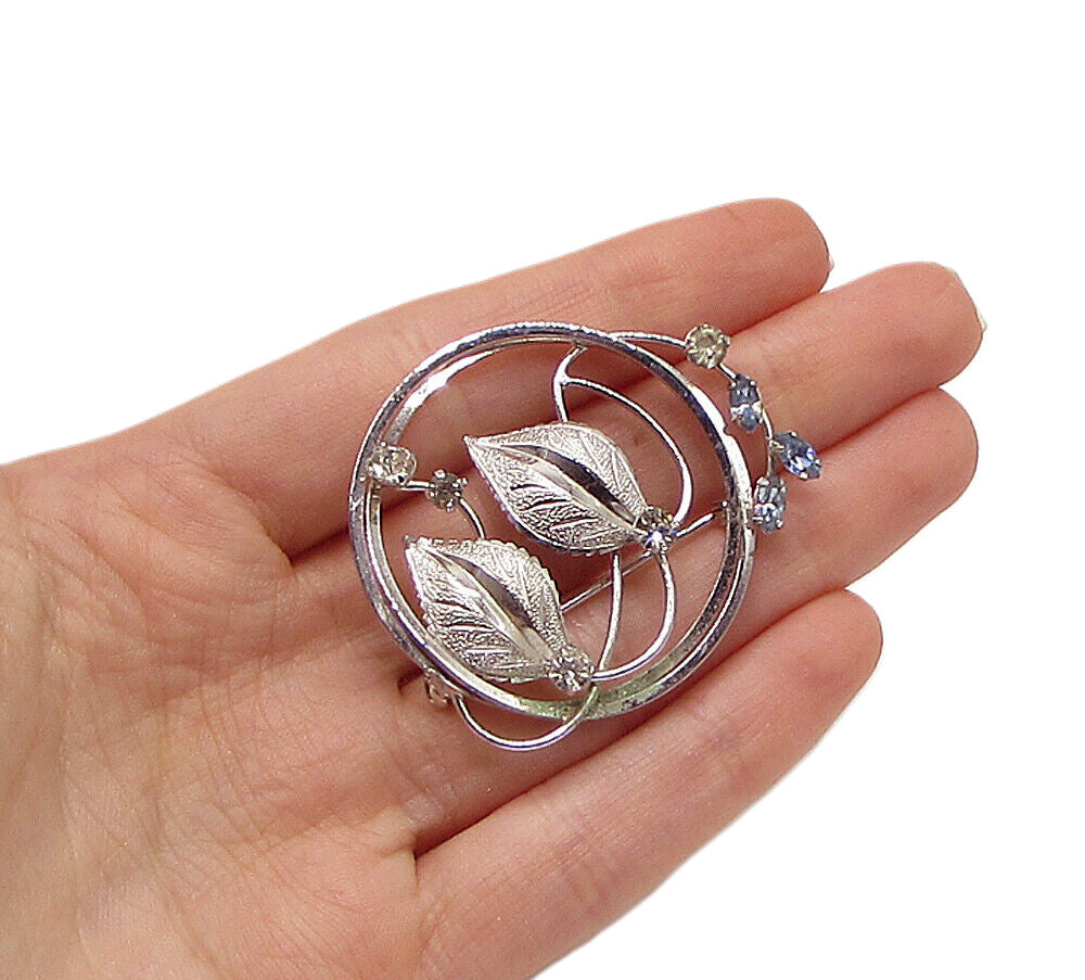 925 Sterling Silver  Vintage Topaz & Cubic Zirconia Floral Brooch Pin  BP1013