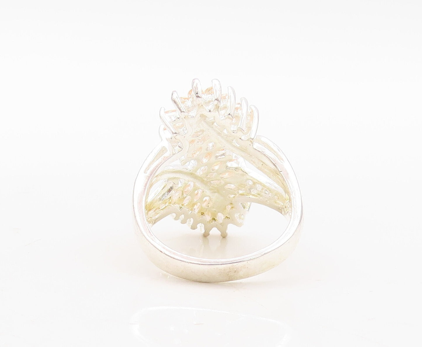 925 Sterling Silver Vintage Ring Marquise Cut Floral Topaz Bypass Sz 7.5 RG31132