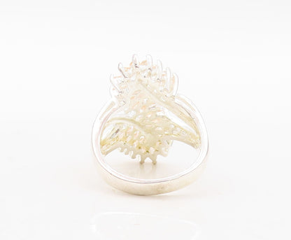 925 Sterling Silver Vintage Ring Marquise Cut Floral Topaz Bypass Sz 7.5 RG31132
