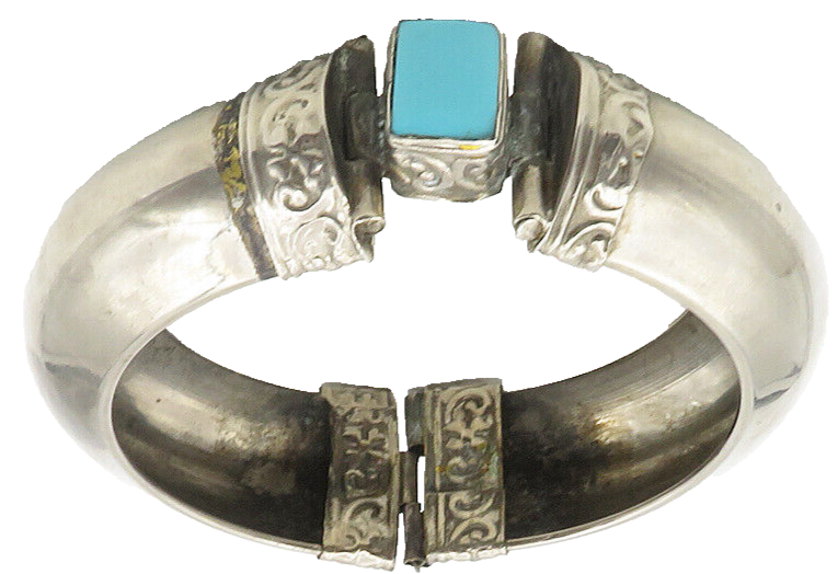 925 Sterling Silver  Vintage Turquoise Swirl Detail Bangle Bracelet  BT4160