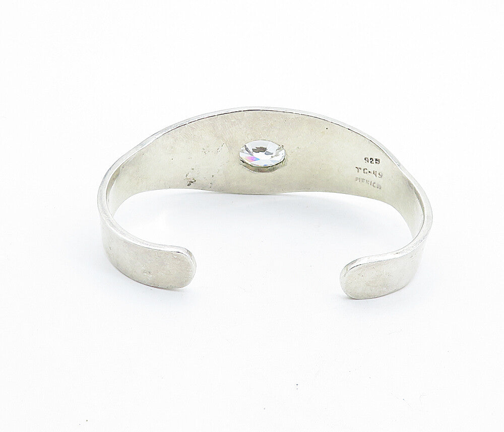 MEXICO 925 Sterling Silver  Vintage Cubic Zirconia Shiny Cuff Bracelet  BT2676