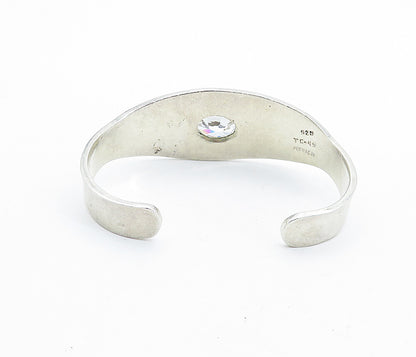 MEXICO 925 Sterling Silver  Vintage Cubic Zirconia Shiny Cuff Bracelet  BT2676
