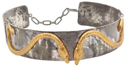 925 Sterling Silver Vintage Bracelet Two Tone Carved Serpentine Cuff  BT11576
