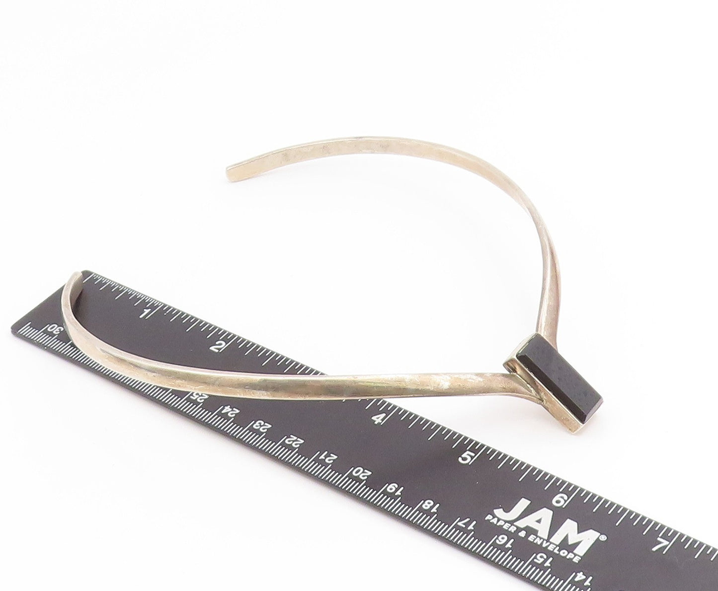925 Sterling Silver Vintage Necklace MEXICO Modernist Black Onyx Choker  NE4809