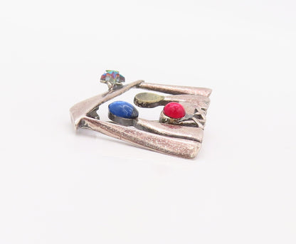 925 Sterling Silver Vintage Brooch Pin Religious Child Birth Cabochon CZ BP11154