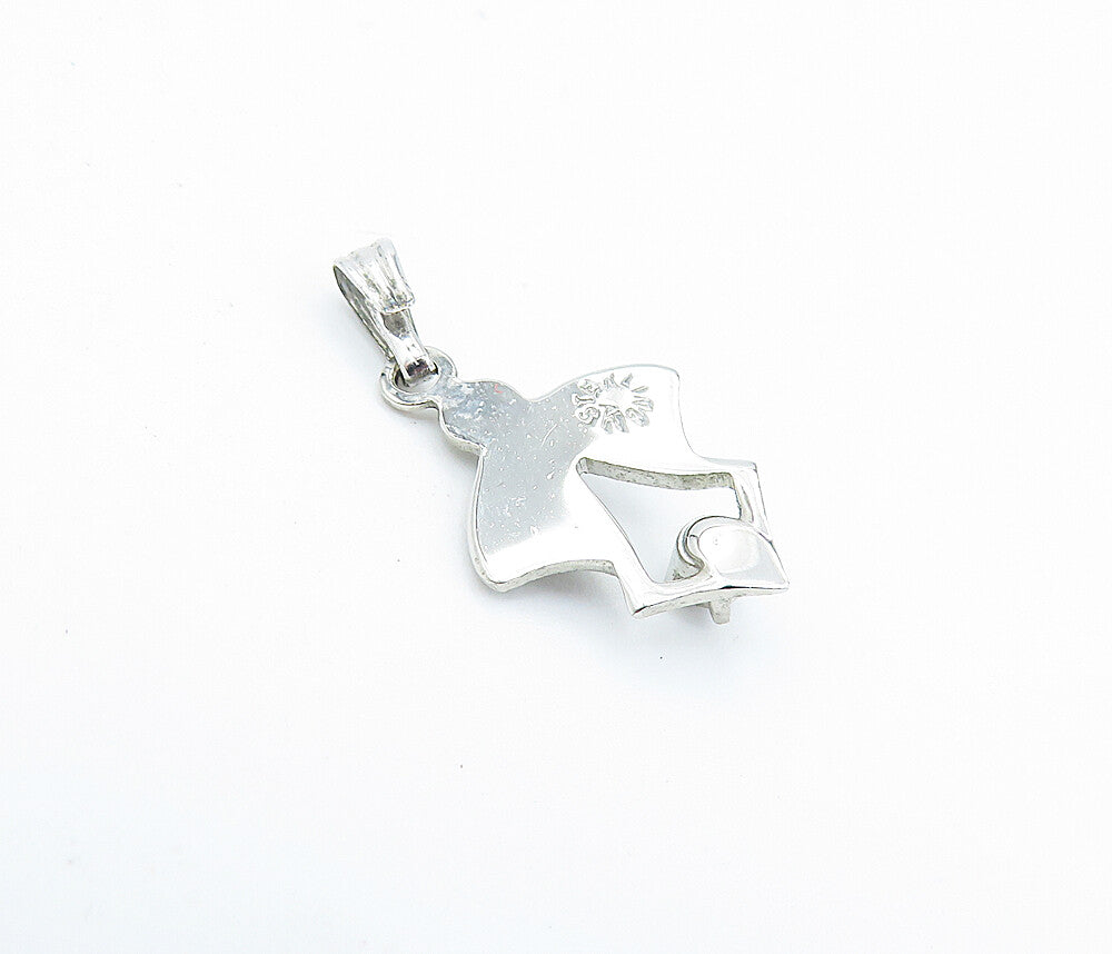 925 Sterling Silver  Genuine Diamond Accented Ribbon Bow Pendant  PT5341
