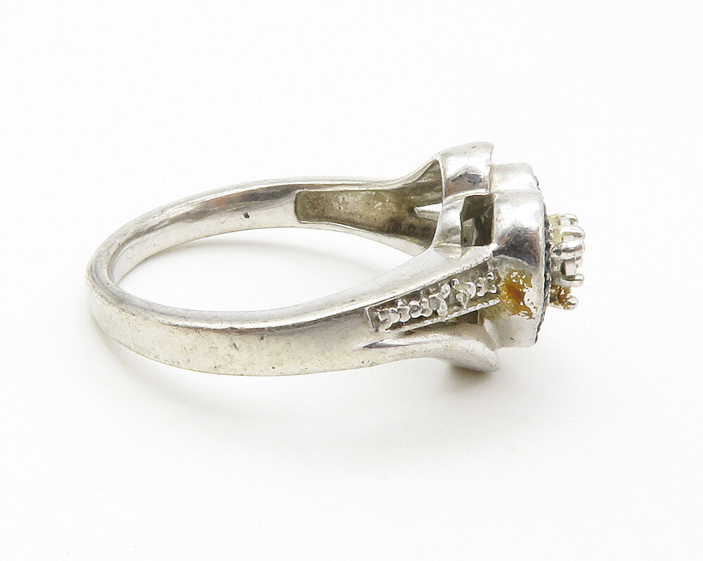 925 Silver  Vintage Genuine Blue & White Diamonds Band Ring Sz 6.5  RG14487
