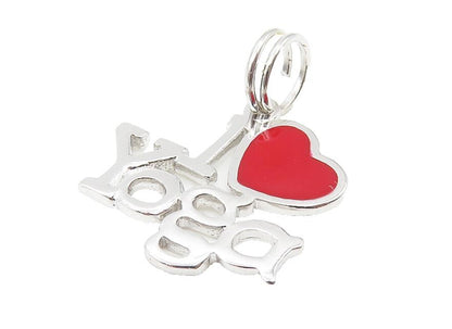 925 Sterling Silver  Enamel Detail I Love Yoga Shiny Drop Pendant  PT9276