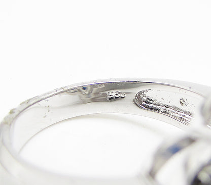 925 Silver  Blue Topaz & White Cubic Zirconia Floral Cocktail Ring Sz 7  RG3437