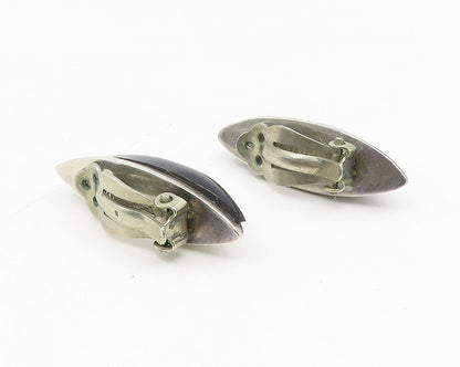GMH MEXICO 925 Silver  Vintage Inlaid Onyx Dome Non Pierce Earrings  EG5565