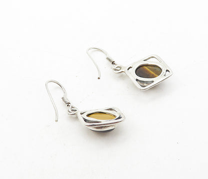 925 Sterling Silver  Cabochon Cut Tiger's Eye Square Drop Earrings  EG3828