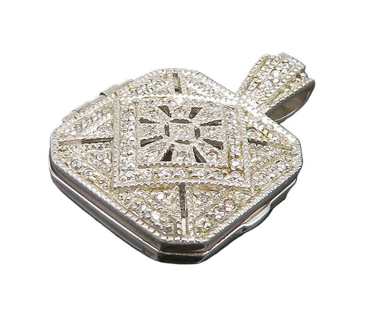 925 Sterling Silver  Vintage Heart Charm Square Topaz Pendant (OPENS)  PT20377