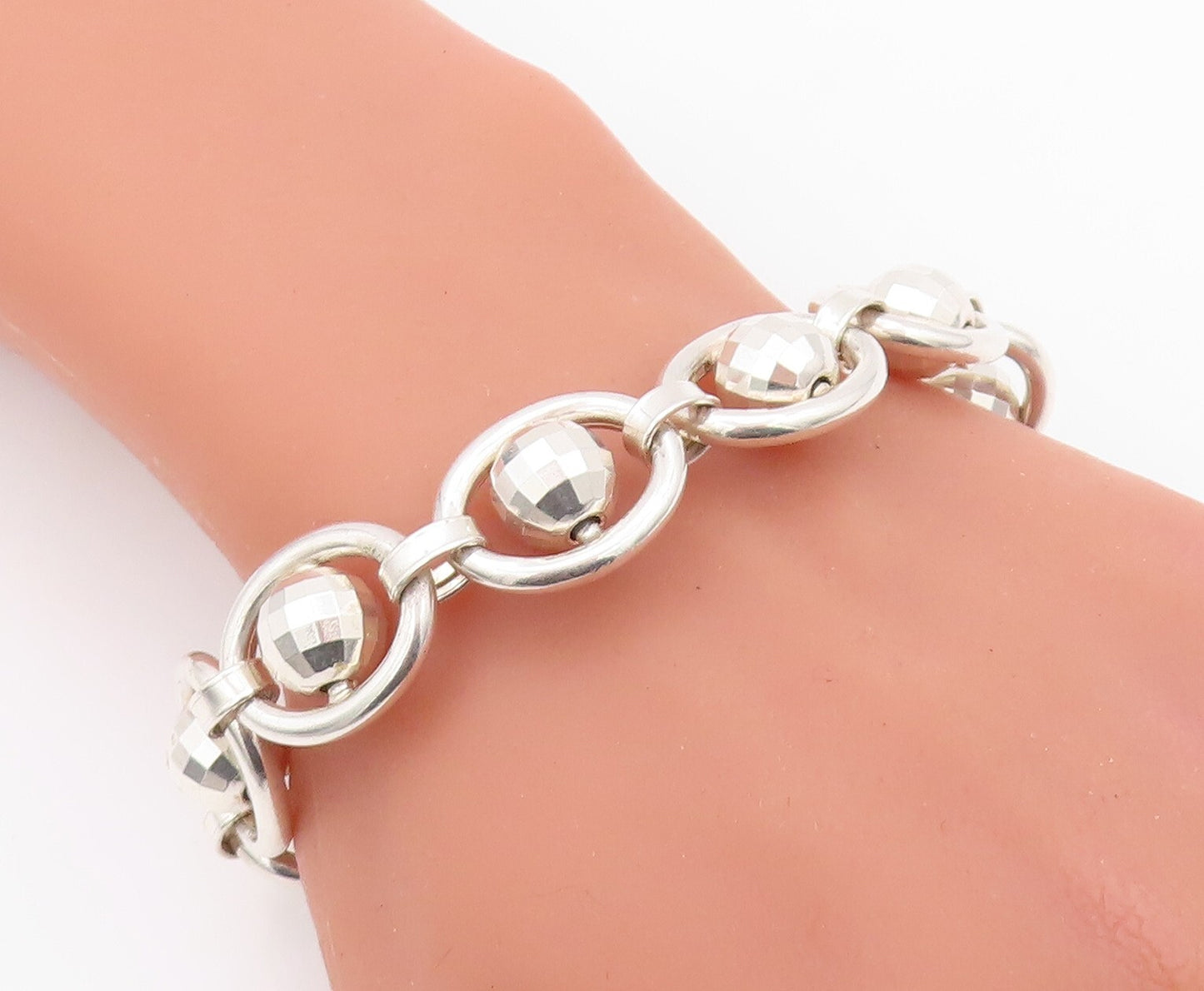 925 Sterling Silver Vintage Bracelet Brads Halo Rings Linked  BT10792