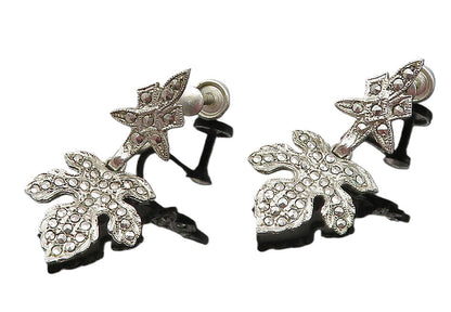DIXELLE 925 Silver  Vintage Sparkling Floral Leaf Non Pierce Earrings  EG5900