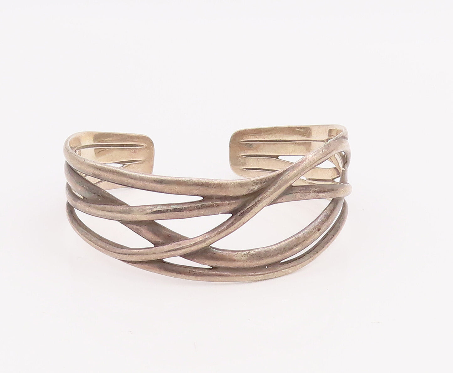 925 Sterling Silver Vintage Bracelet Slid Cutout Wave Effect Cuff  BT10594
