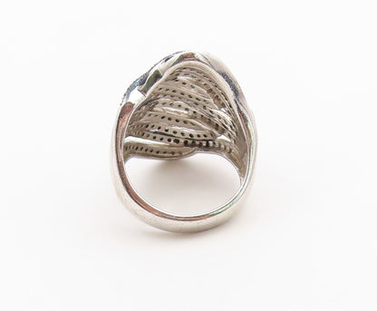 925 Sterling Silver Vintage Ring Real Diamonds Crossover Wave  Sz 9  RG36489