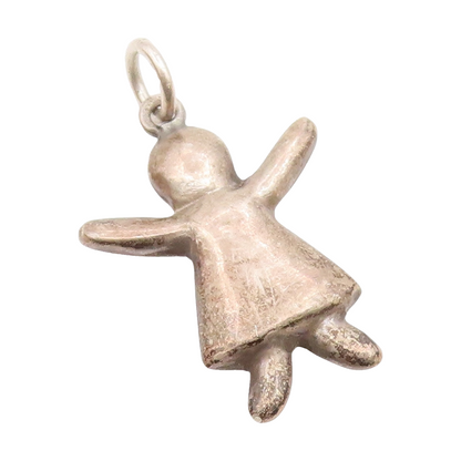 925 Sterling Silver Vintage Dark Tone Petite Girl in Dress Pendant  PT16458